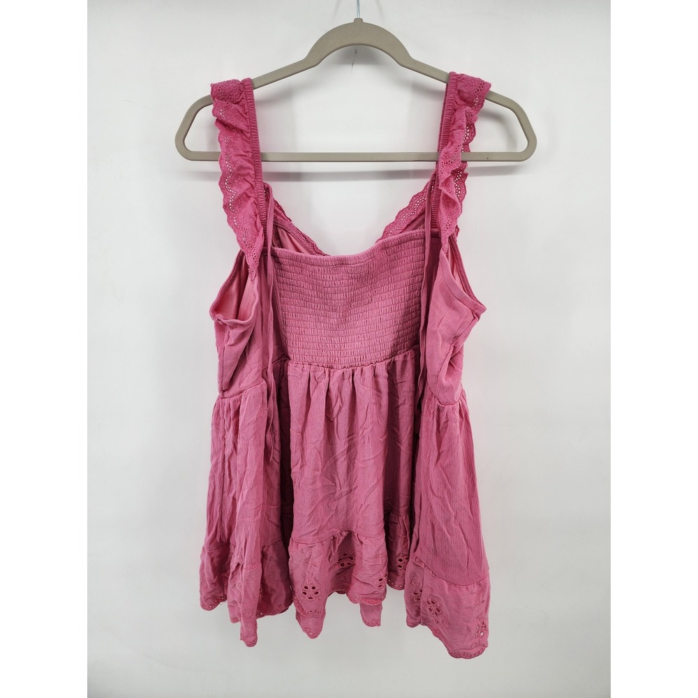 Torrid Pink Eyelet Ruffle Babydoll Peplum Tank Top Size 2 - Picture 2 of 8